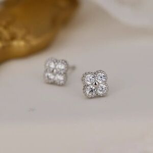 Silver 925 Post Four Leaf Clover Earrings